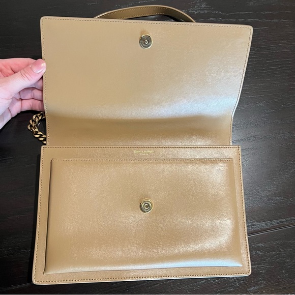 YSL Sunset Top Handle Medium Smooth Leather Shoulder Bag in Dark Beige - Picture 4 of 10